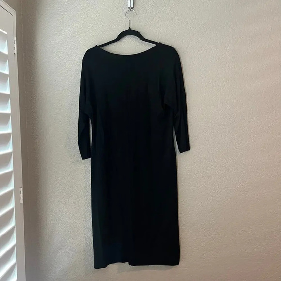Pure Collection V Neck Black Jersey Long Sleeve Midi Dress 3/4 6 Stretch Modal - Picture 4 of 6
